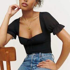 Reformation Black Puff Sleeve Blouse